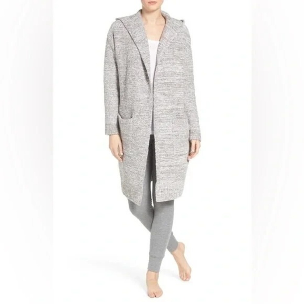 BAREFOOT DREAMS CozyChic Sz M California Lounge Coat Open‎ Front Cardigan Hooded